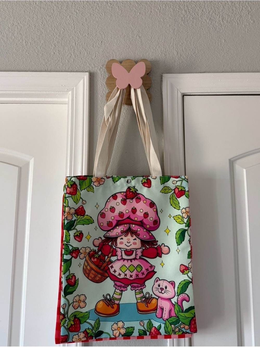 Strawberry shortcake Character Tote Bag - Pink & Green